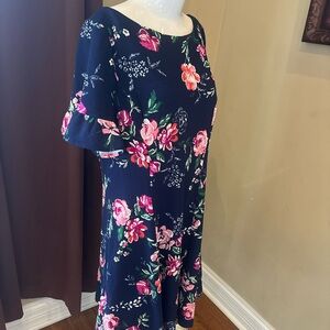 Jessica Howard Design Navy Floral Fit and Flare Ruffle Sleeve Midi Dress Size 16